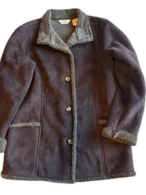 L.L. Bean Women's Dark Brown Shearling Teddy Jacket Coat Medium